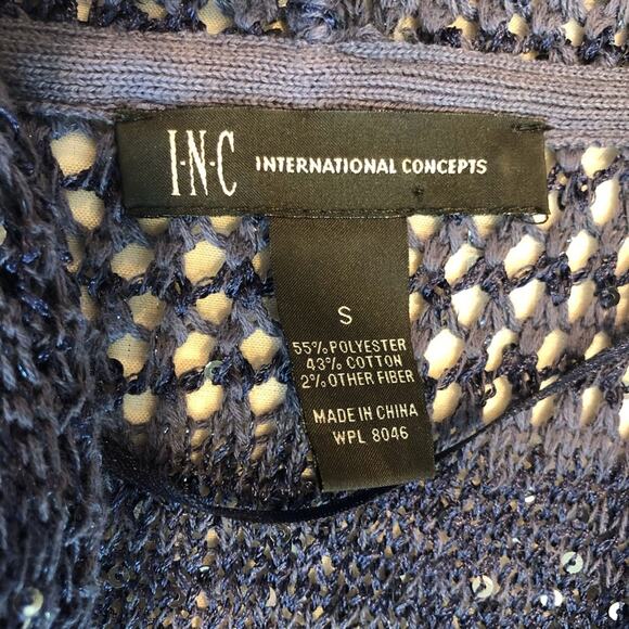 INC International Concepts Denim Blue Sparkle Sweater Waterfall Open Front - Picture 12 of 16